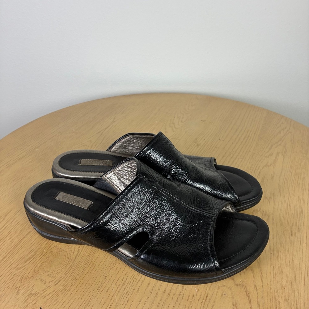 Ecco Leather Slide Sandals Low Wedge Comfort Shoes Women's EU 39 US 8 Minimalist